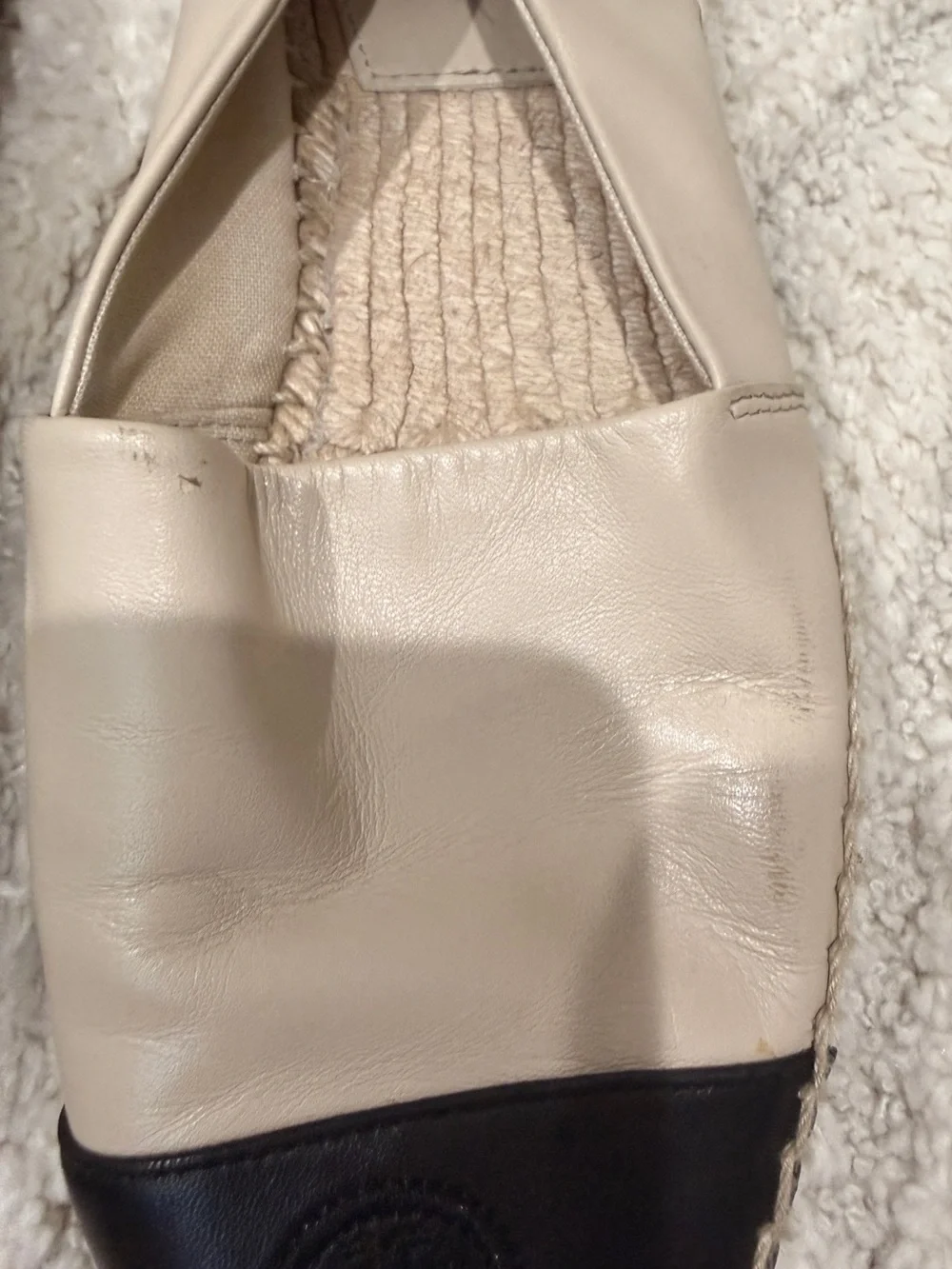 Tory Burch Colorblock Beige and Black Leather Espadrille Flats in sz. 8